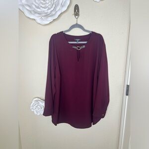 Black Label Lauren Ralph Lauren Burgundy Equestrian Inspired Blouse Sz 3X